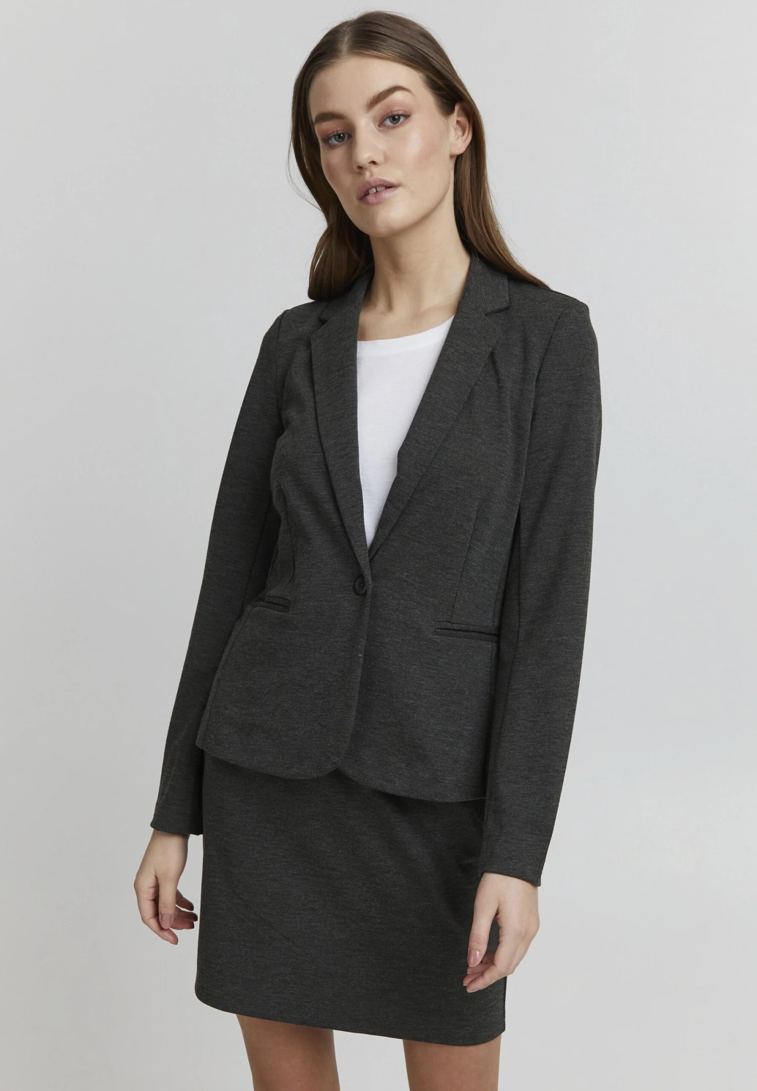 OXMO Aenne - Blazer - Medium Grey Melange 1 OXMO Aenne - Blazer - Medium Grey Melange