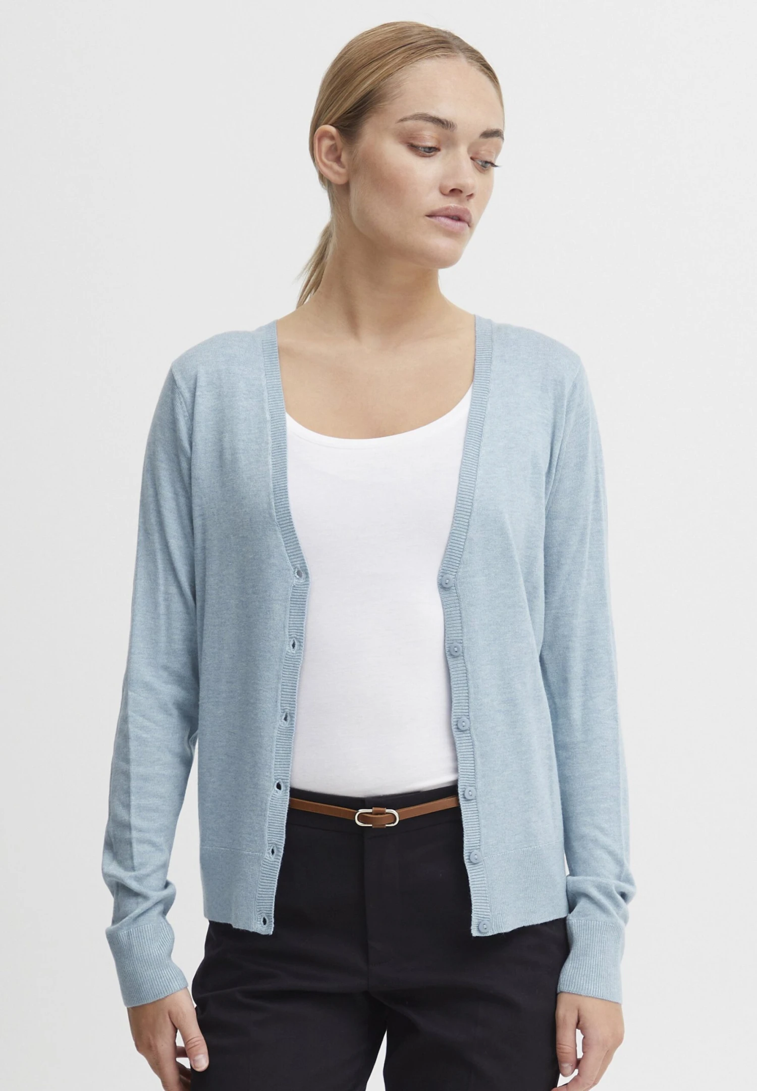 OXMO Oxhelene - Chaqueta De Punto - Blue Bell Melange 1 OXMO Oxhelene - Chaqueta De Punto - Blue Bell Melange