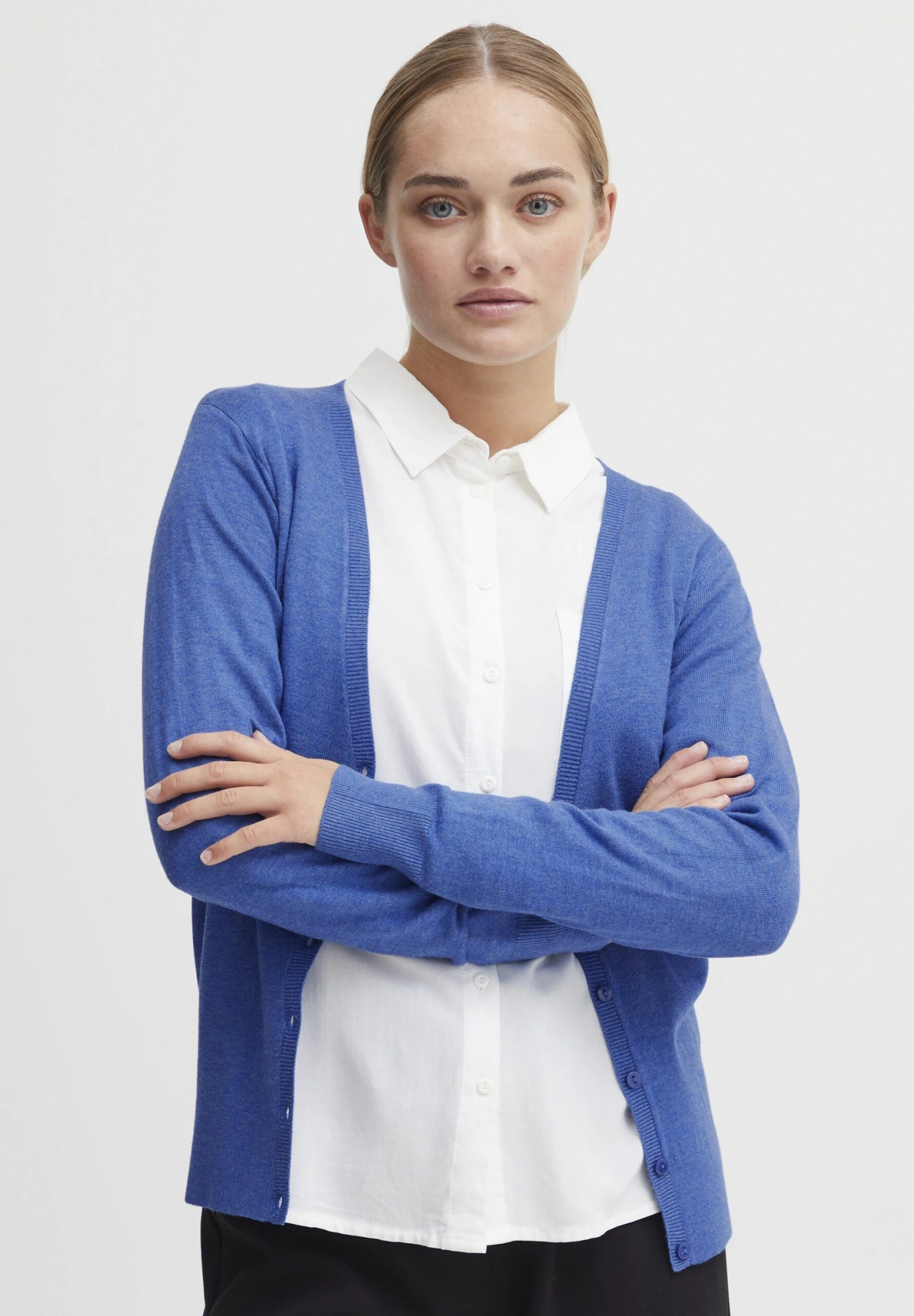 OXMO Oxhelene - Chaqueta De Punto - Strong Blue Melange 1 OXMO Oxhelene - Chaqueta De Punto - Strong Blue Melange